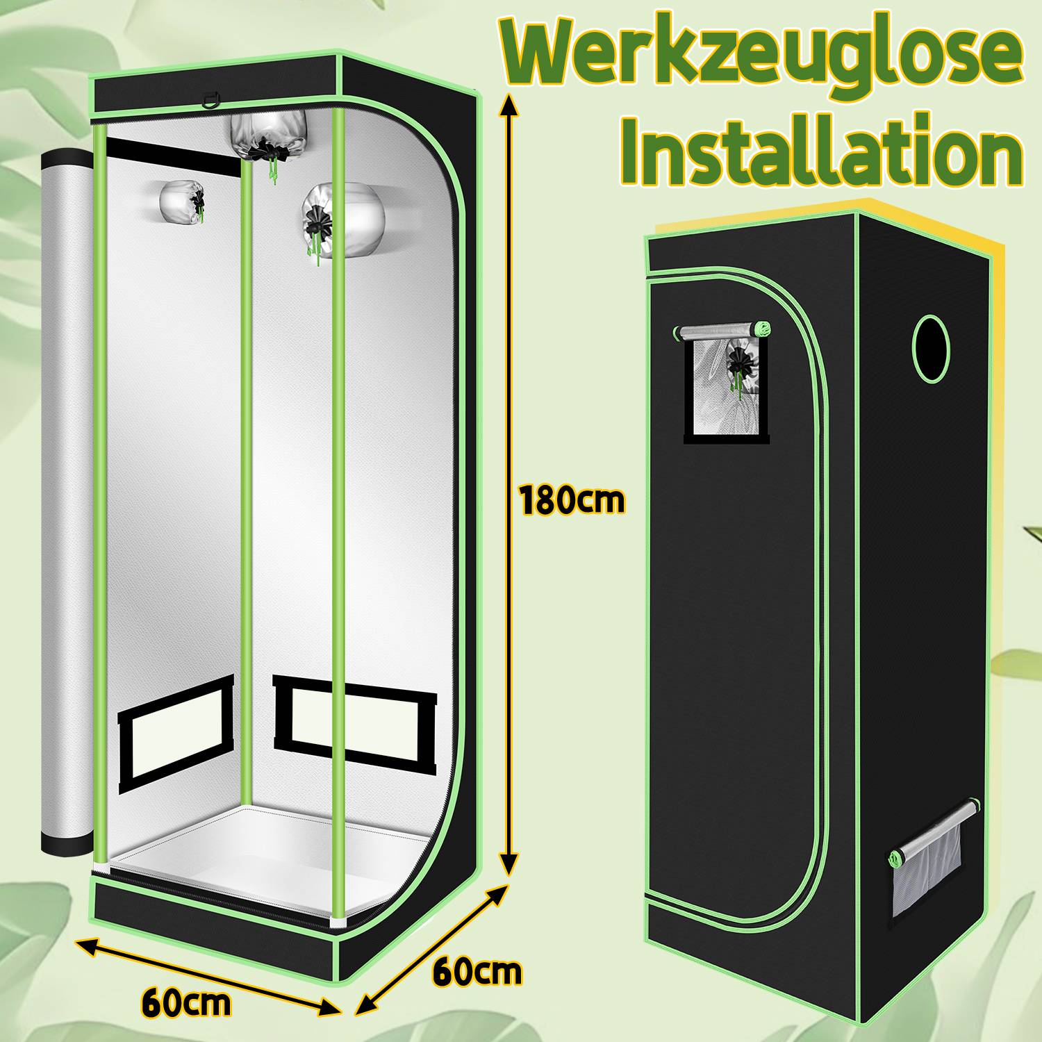 Grow Zelt für Pflanzen Zuchtzelt Gewächshaus Box Garten Anzucht Gemüse Kräuter Grow Schrank Indoor 60x60x180 cm