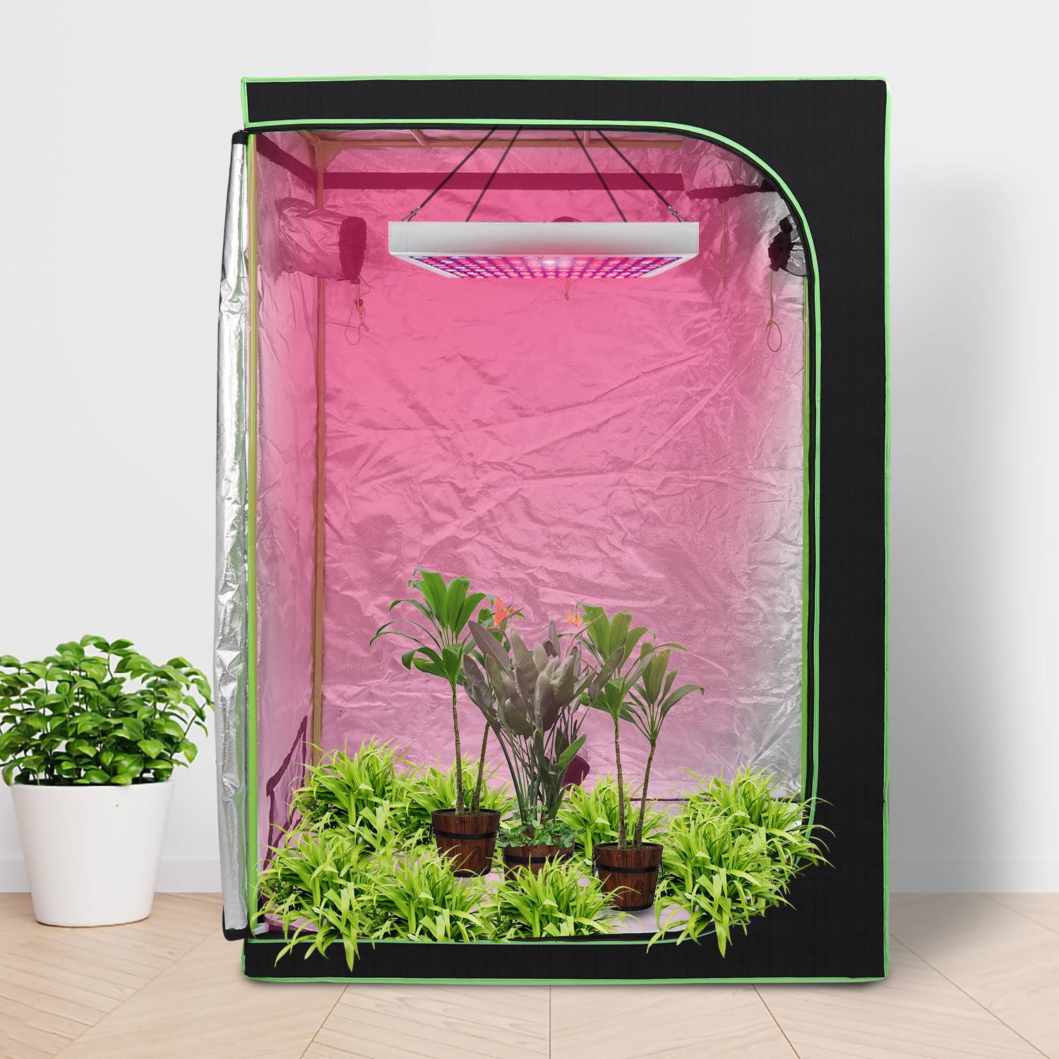 Pflanzenzelt 120 x 60 x 180 cm, Indoor Growzelt mit Stahlrahmen, Bodenwanne, Kabel- und Abluftöffnungen