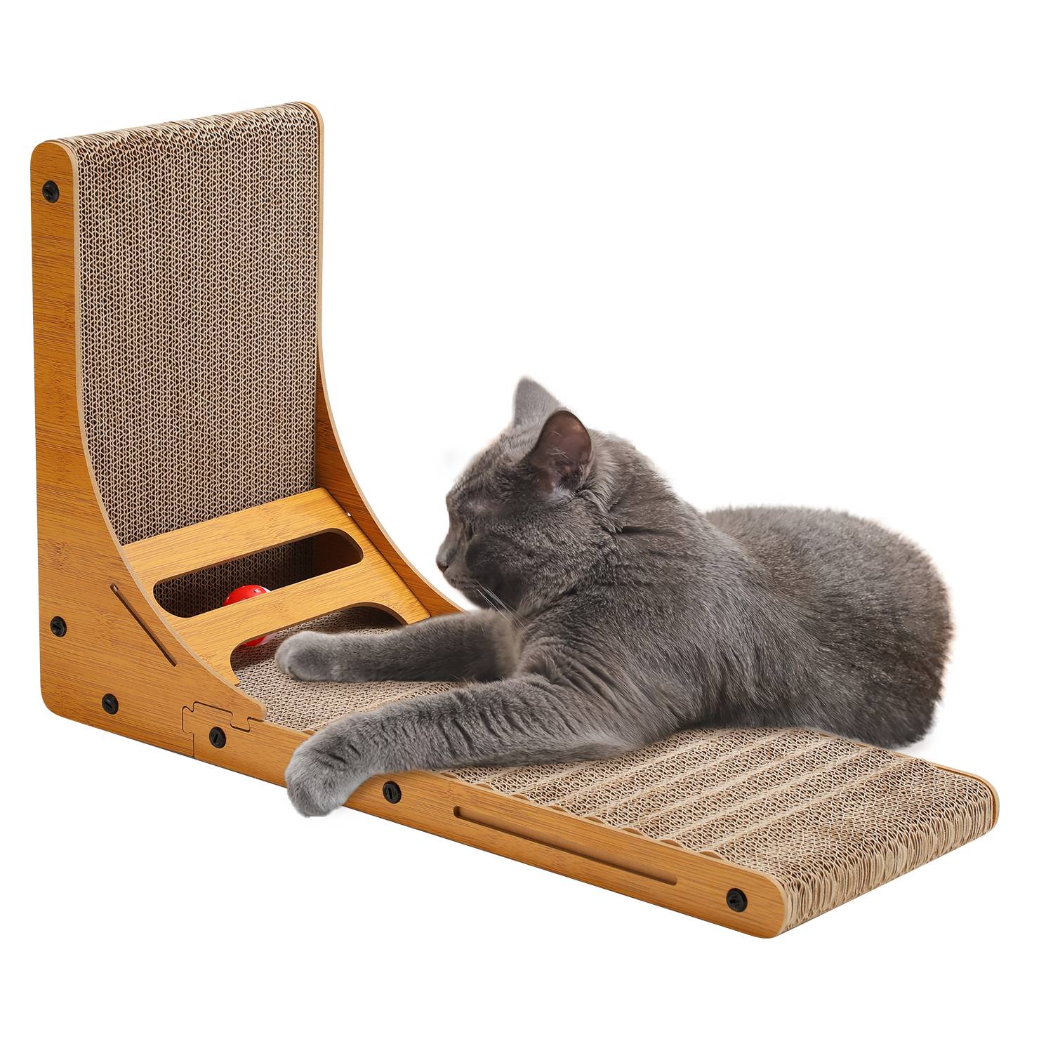 Kratzbrett Katzen L förmig für Katzen Kratzpappe Kratzmatte Katzenkratzbrett mit Ballspielzeug