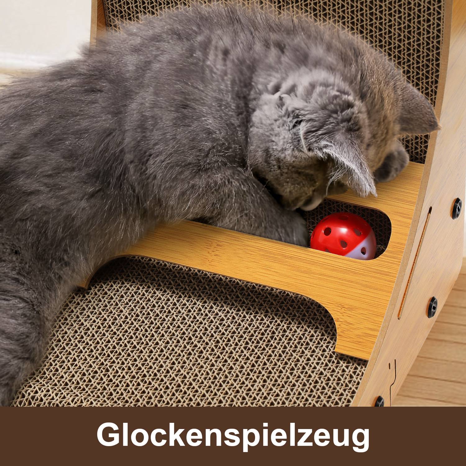 Kratzbrett Katzen L förmig für Katzen Kratzpappe Kratzmatte Katzenkratzbrett mit Ballspielzeug