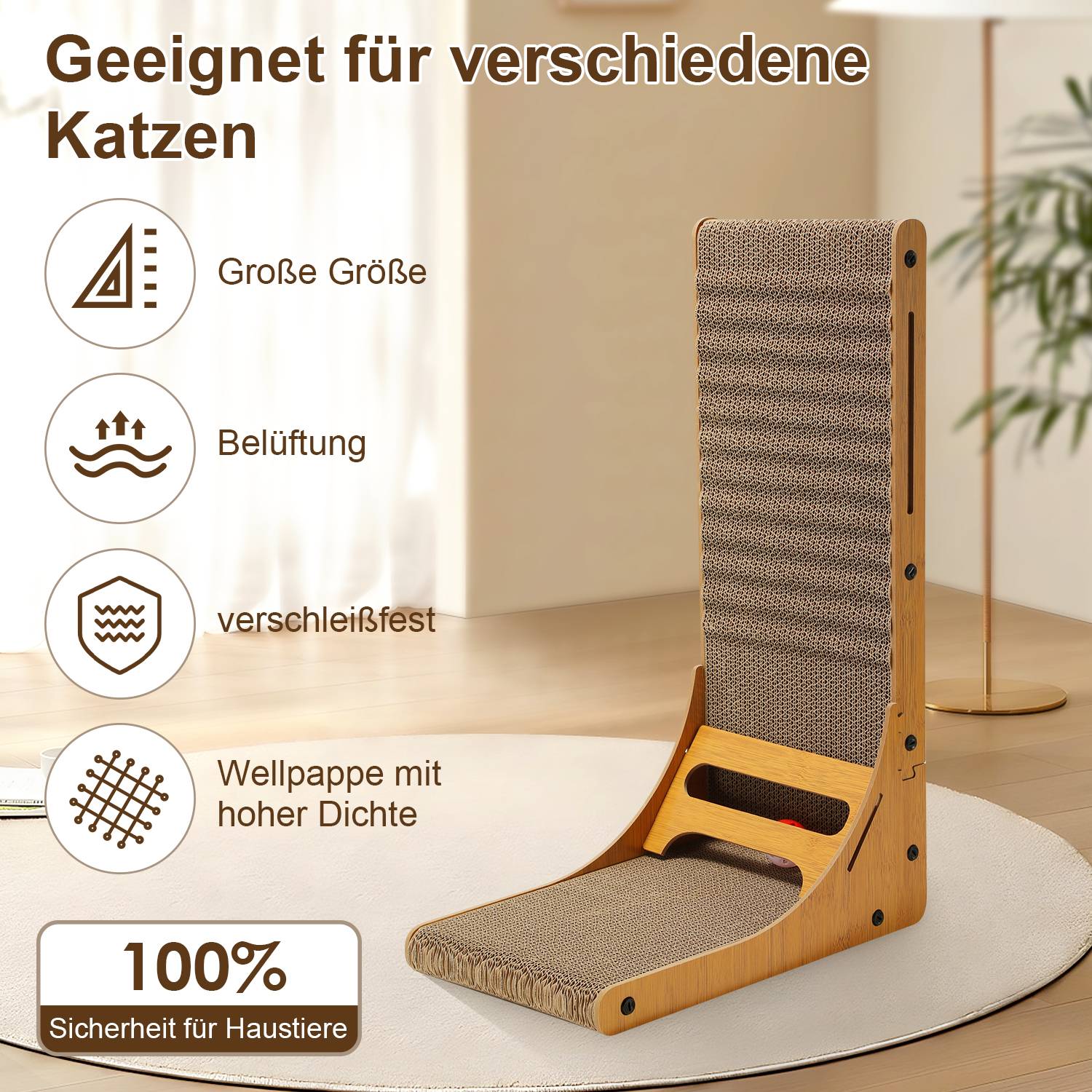 Kratzbrett Katzen L förmig für Katzen Kratzpappe Kratzmatte Katzenkratzbrett mit Ballspielzeug