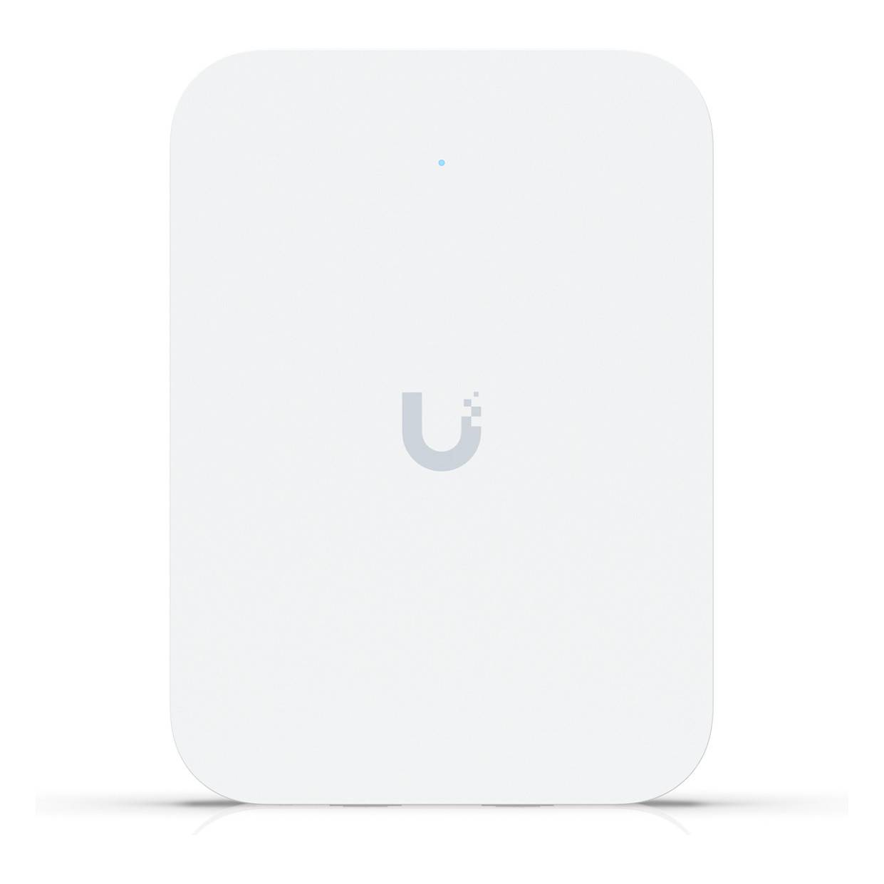 Ein weißes rechteckiges Gerät mit einem kleinen blauen Licht oben und einem 