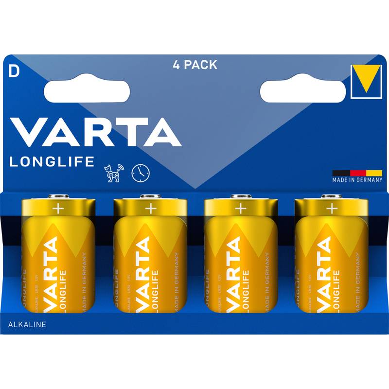 VARTA Alkaline Batterie Longlife, Mono (D), 4er Blister