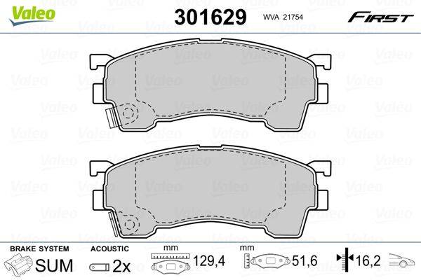 Valeo 301629 Bremsbelagsatz, Scheibenbremse