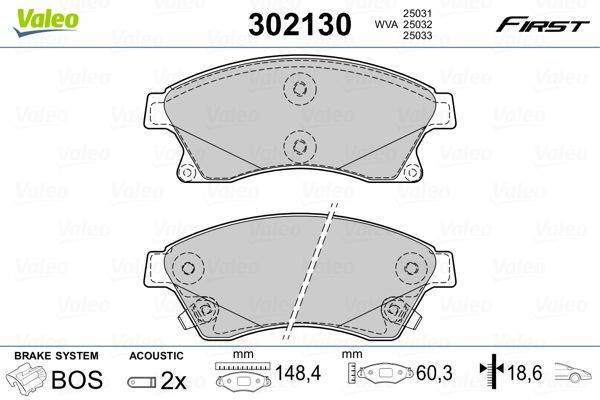 Valeo 302130 Bremsbelagsatz, Scheibenbremse