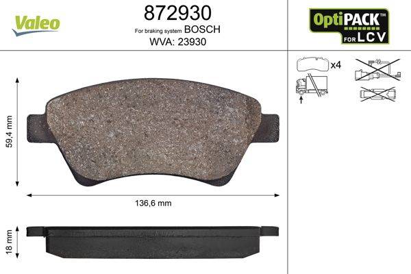 Valeo 872930 Bremsbelagsatz, Scheibenbremse