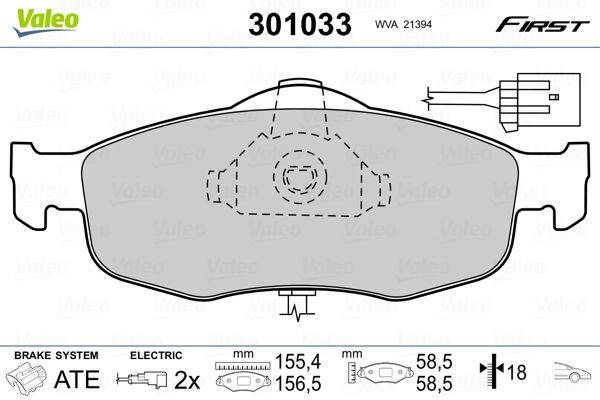 Valeo 301033 Bremsbelagsatz, Scheibenbremse
