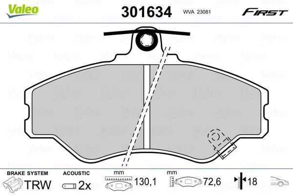 Valeo 301634 Bremsbelagsatz, Scheibenbremse