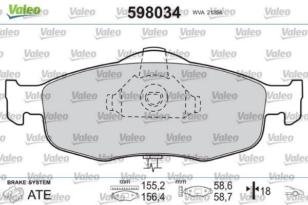 Valeo 598034 Bremsbelagsatz, Scheibenbremse