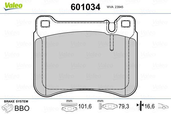 Valeo 601034 Bremsbelagsatz, Scheibenbremse