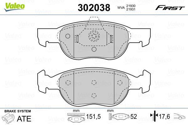 Valeo 302038 Bremsbelagsatz, Scheibenbremse
