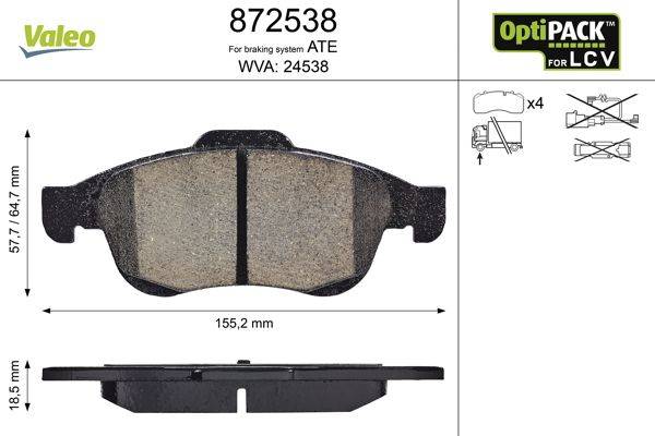 Valeo 872538 Bremsbelagsatz, Scheibenbremse