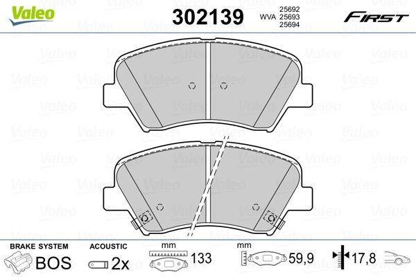 Valeo 302139 Bremsbelagsatz, Scheibenbremse