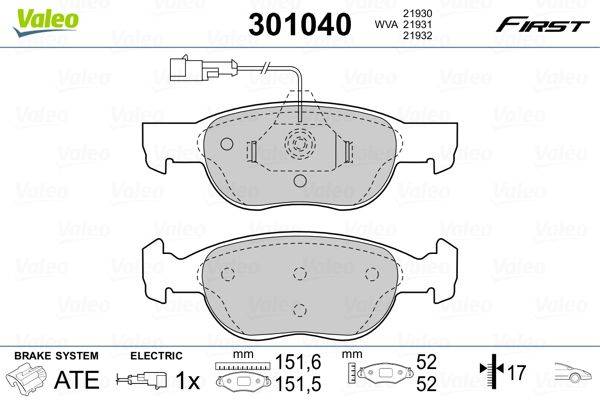 Valeo 301040 Bremsbelagsatz, Scheibenbremse