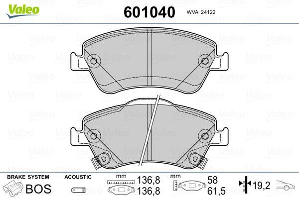 Valeo 601040 Bremsbelagsatz, Scheibenbremse