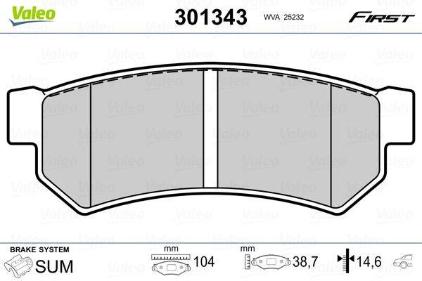 Valeo 301343 Bremsbelagsatz, Scheibenbremse