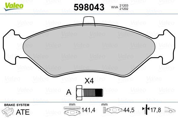Valeo 598043 Bremsbelagsatz, Scheibenbremse