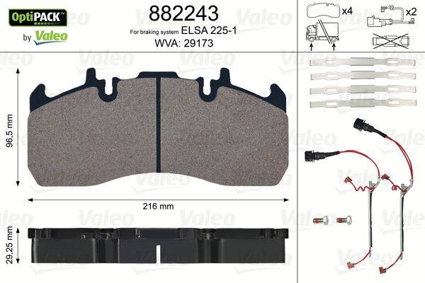 Valeo 882243 Bremsbelagsatz, Scheibenbremse