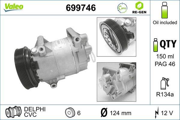 Valeo 699746 Kompressor, Klimaanlage