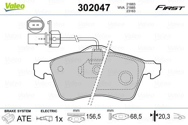 Valeo 302047 Bremsbelagsatz, Scheibenbremse
