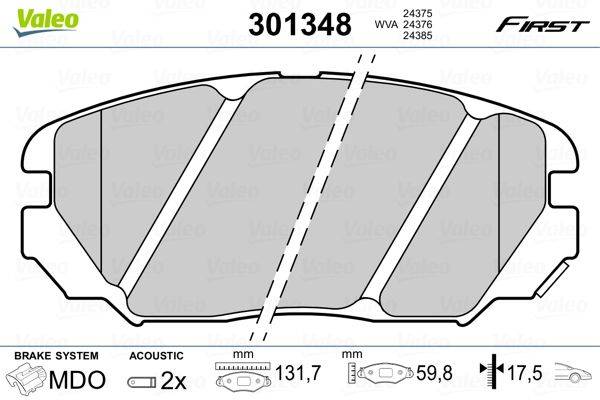 Valeo 301348 Bremsbelagsatz, Scheibenbremse