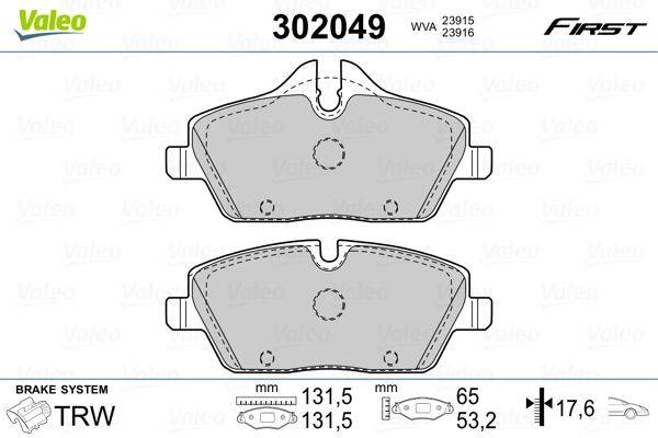 Valeo 302049 Bremsbelagsatz, Scheibenbremse
