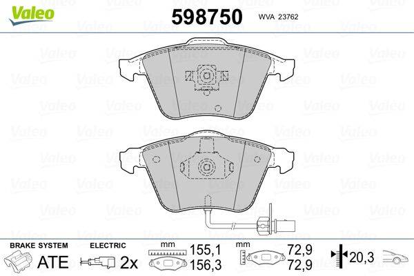 Valeo 598750 Bremsbelagsatz, Scheibenbremse