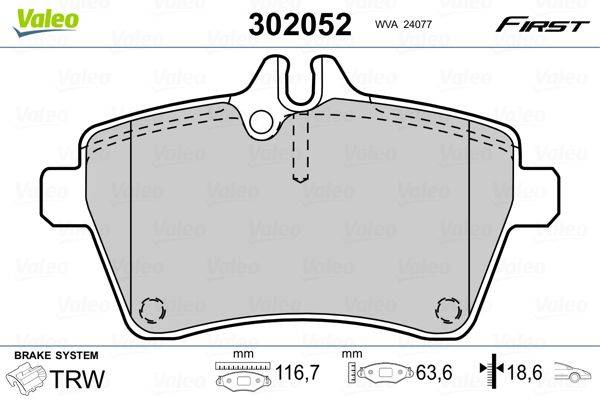 Valeo 302052 Bremsbelagsatz, Scheibenbremse