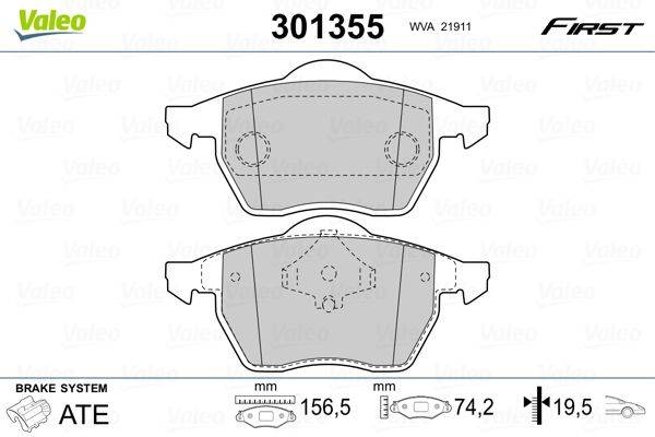 Valeo 301355 Bremsbelagsatz, Scheibenbremse