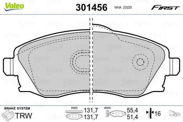Valeo 301456 Bremsbelagsatz, Scheibenbremse