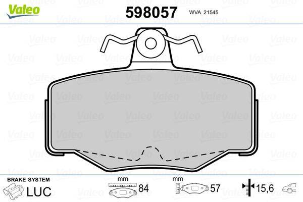 Valeo 598057 Bremsbelagsatz, Scheibenbremse
