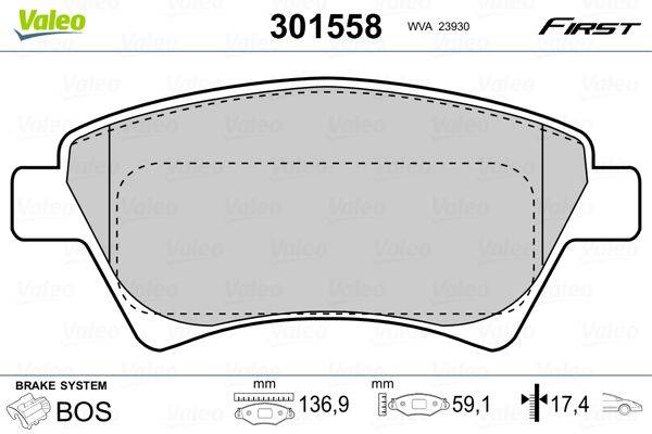 Valeo 301558 Bremsbelagsatz, Scheibenbremse