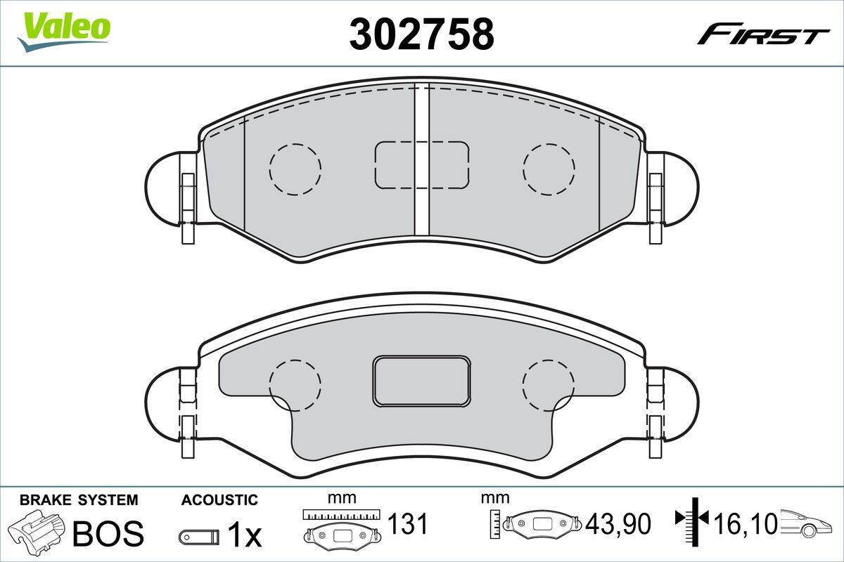 Valeo 302758 Bremsbelagsatz, Scheibenbremse