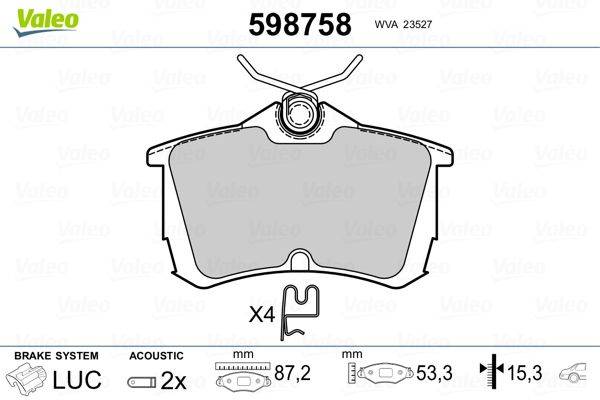 Valeo 598758 Bremsbelagsatz, Scheibenbremse