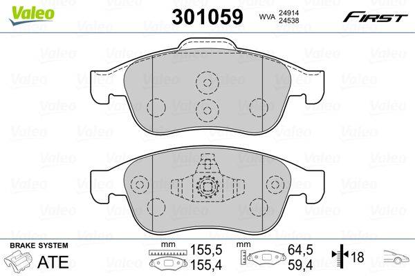 Valeo 301059 Bremsbelagsatz, Scheibenbremse