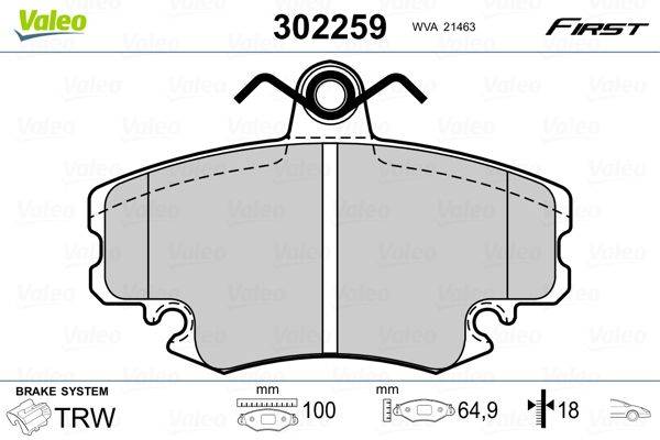 Valeo 302259 Bremsbelagsatz, Scheibenbremse