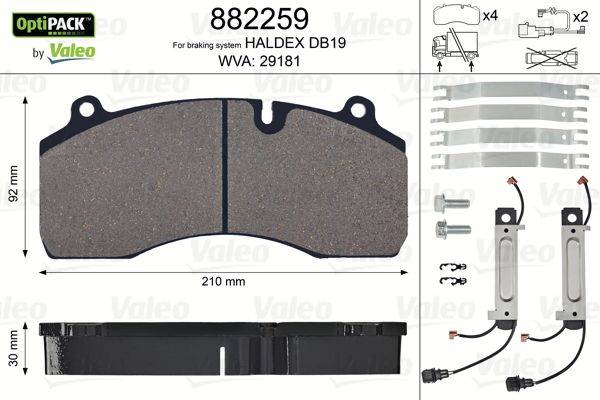 Valeo 882259 Bremsbelagsatz, Scheibenbremse