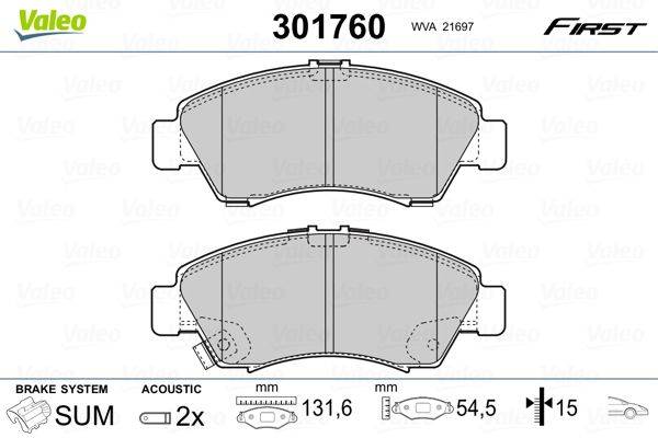 Valeo 301760 Bremsbelagsatz, Scheibenbremse