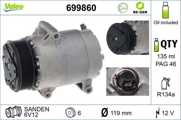 Valeo 699860 Kompressor, Klimaanlage