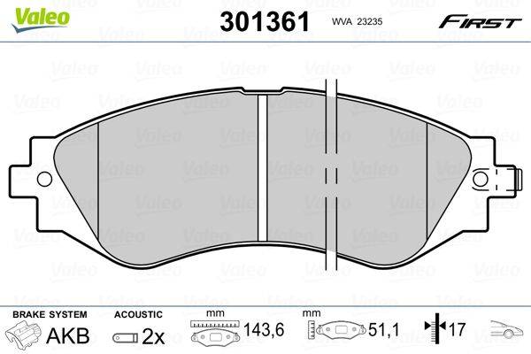 Valeo 301361 Bremsbelagsatz, Scheibenbremse