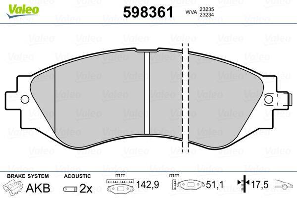 Valeo 598361 Bremsbelagsatz, Scheibenbremse