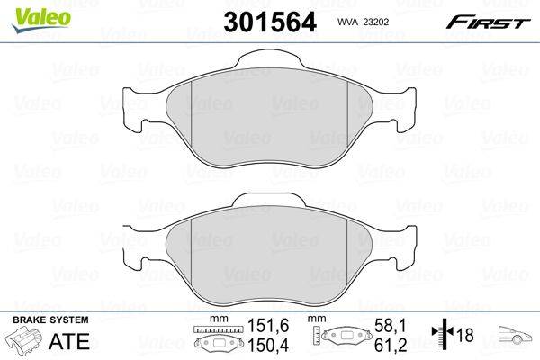 Valeo 301564 Bremsbelagsatz, Scheibenbremse