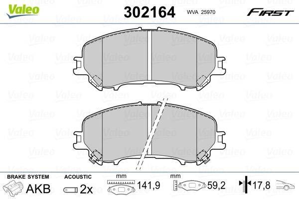 Valeo 302164 Bremsbelagsatz, Scheibenbremse