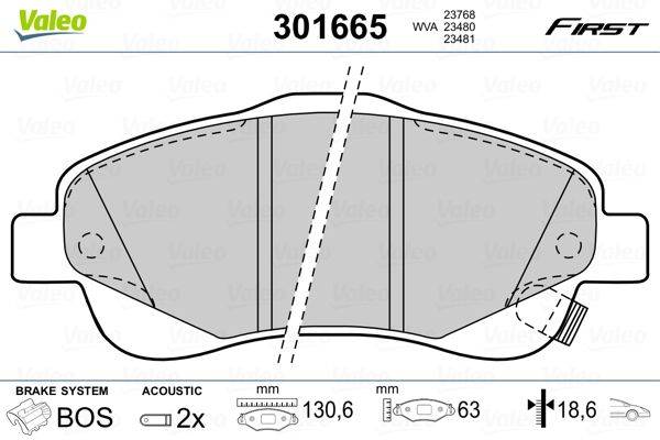 Valeo 301665 Bremsbelagsatz, Scheibenbremse
