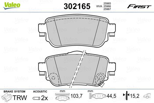 Valeo 302165 Bremsbelagsatz, Scheibenbremse