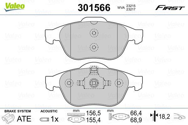 Valeo 301566 Bremsbelagsatz, Scheibenbremse