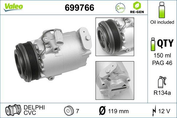 Valeo 699766 Kompressor, Klimaanlage