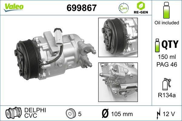 Valeo 699867 Kompressor, Klimaanlage