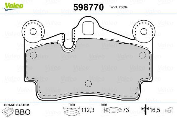 Valeo 598770 Bremsbelagsatz, Scheibenbremse