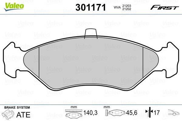 Valeo 301171 Bremsbelagsatz, Scheibenbremse